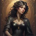 Alluring matte portrait of a beautiful Sona wearing black leather, 8k, Highly Detailed, Intricate, Half Body, Realistic, Sharp Focus, Volumetric Lighting, Fantasy, Elegant by Stanley Artgerm Lau, Alphonse Mucha, WLOP