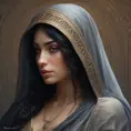 Alluring matte portrait of a beautiful veiled Kassandra wearing a black veil, 8k, Highly Detailed, Intricate, Half Body, Realistic, Sharp Focus, Volumetric Lighting, Fantasy, Elegant by Stanley Artgerm Lau, Alphonse Mucha, WLOP