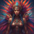 Visionary painting of a mystical tribal goddess surrounded by vibrant feathers, 8k, Highly Detailed, Intricate, Artstation, Matte Painting, Sharp Focus, Volumetric Lighting, Concept Art by Stanley Artgerm Lau, Greg Rutkowski