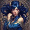 Alluring matte portrait of a beautiful Vayne in dark blue, 8k, Highly Detailed, Intricate, Half Body, Realistic, Sharp Focus, Volumetric Lighting, Fantasy, Elegant by Stanley Artgerm Lau, Alphonse Mucha, WLOP, Stefan Kostic