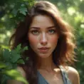 Closeup of a gorgeous female in foliage and the style of stefan kostic, 8k, High Definition, Digital Illustration, Bokeh effect, Photo Realistic, Sharp Focus by Stanley Artgerm Lau