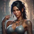 Matte portrait of Nidalee with tattoos, 8k, Highly Detailed, Powerful, Alluring, Artstation, Magical, Digital Painting, Photo Realistic, Sharp Focus, Volumetric Lighting, Concept Art by Stanley Artgerm Lau, Alphonse Mucha, Greg Rutkowski