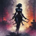 Silhouette of Vi emerging from the fog of war, ink splash, Highly Detailed, Vibrant Colors, Ink Art, Fantasy, Dark by Stanley Artgerm Lau