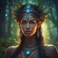 Closeup of a beautiful tribal goddess in a magical forest, 4k, Highly Detailed, Masterpiece, Pretty Face, Digital Illustration, Cinematic Lighting, Realistic, Sharp Focus, Centered, Beautifully Lit, Bioluminescent by Stanley Artgerm Lau