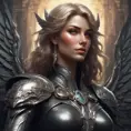 Alluring matte portrait of a beautiful Kayle wearing black leather, 8k, Highly Detailed, Intricate, Half Body, Realistic, Sharp Focus, Volumetric Lighting, Fantasy, Elegant by Stanley Artgerm Lau, Alphonse Mucha, WLOP