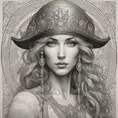 Alluring matte portrait of a beautiful female Pirate, 8k, Highly Detailed, Intricate, Half Body, Realistic, Sharp Focus, Volumetric Lighting, Fantasy, Elegant by Alphonse Mucha