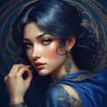 Alluring matte portrait of a beautiful A2 wearing dark blue, 8k, Highly Detailed, Intricate, Half Body, Realistic, Sharp Focus, Volumetric Lighting, Fantasy, Elegant by Stanley Artgerm Lau, Alphonse Mucha, WLOP, Stefan Kostic