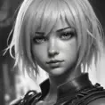 Black & White portrait of A2 from Nier Automata, Highly Detailed, Intricate, Artstation, Beautiful, Digital Painting, Sharp Focus, Concept Art, Elegant