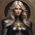 Alluring matte portrait of a beautiful Kayle wearing black leather, 8k, Highly Detailed, Intricate, Half Body, Realistic, Sharp Focus, Volumetric Lighting, Fantasy, Elegant by Stanley Artgerm Lau, Alphonse Mucha, WLOP