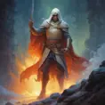 White Assassin emerging from a firey fog of battle, ink splash, Highly Detailed, Vibrant Colors, Ink Art, Fantasy, Dark by Tim Hildebrandt