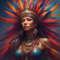 Visionary painting of a mystical tribal goddess surrounded by vibrant feathers, 8k, Highly Detailed, Intricate, Artstation, Matte Painting, Sharp Focus, Volumetric Lighting, Concept Art by Stanley Artgerm Lau, Greg Rutkowski