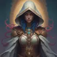 Kassandra white hooded assassin, Highly Detailed, Vibrant Colors, Ink Art, Fantasy, Dark by Peter Mohrbacher