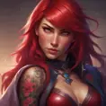 Matte portrait of Katarina from League of Legends with tattoos, 8k, Highly Detailed, Powerful, Alluring, Artstation, Magical, Digital Painting, Photo Realistic, Sharp Focus, Volumetric Lighting, Concept Art by Stanley Artgerm Lau, Alphonse Mucha, Greg Rutkowski