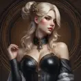 Alluring matte portrait of a beautiful Sona wearing black leather, 8k, Highly Detailed, Intricate, Half Body, Realistic, Sharp Focus, Volumetric Lighting, Fantasy, Elegant by Stanley Artgerm Lau, Alphonse Mucha, WLOP