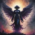 Silhouette of an Angel emerging from the fog of war, ink splash, Highly Detailed, Vibrant Colors, Ink Art, Fantasy, Dark by Stanley Artgerm Lau