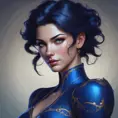 Alluring matte portrait of a beautiful Vayne in dark blue, 8k, Highly Detailed, Intricate, Half Body, Realistic, Sharp Focus, Volumetric Lighting, Fantasy, Elegant by Stanley Artgerm Lau, Alphonse Mucha, WLOP, Stefan Kostic