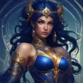 Alluring matte portrait of the beautiful Sivir in dark blue, 8k, Highly Detailed, Intricate, Realistic, Sharp Focus, Volumetric Lighting, Fantasy, Elegant by Stanley Artgerm Lau, Alphonse Mucha, WLOP, Stefan Kostic