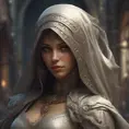 Closeup portrait of a veiled Assasin with daggers in Eldern Ring style, 8k, Highly Detailed, Intricate, Artstation, Sharp Focus, Smooth, Unreal Engine, Volumetric Lighting, Concept Art by Stanley Artgerm Lau, Alphonse Mucha, Greg Rutkowski