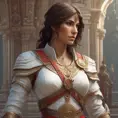 Closeup of Kassandra from Assassins Creed in white armor, Highly Detailed, Intricate, Artstation, Beautiful, Digital Painting, Sharp Focus, Concept Art, Elegant by Alphonse Mucha, Greg Rutkowski