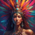 Visionary painting of a mystical tribal goddess surrounded by vibrant feathers, 8k, Highly Detailed, Intricate, Artstation, Matte Painting, Sharp Focus, Volumetric Lighting, Concept Art by Stanley Artgerm Lau, Greg Rutkowski