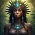 Closeup of a beautiful Aztec Queen in a magical forest, 4k, Highly Detailed, Masterpiece, Pretty Face, Digital Illustration, Cinematic Lighting, Realistic, Sharp Focus, Centered, Beautifully Lit, Bioluminescent by Stanley Artgerm Lau