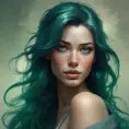 A portrait of a woman with flowing ashen hair, cascading down her shoulders like a silken waterfall. Her eyes are a deep, emerald green, reflecting the wisdom of ages., 8k by Stanley Artgerm Lau