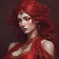 Alluring matte portrait of the beautiful Morgana in dark red, 8k, Highly Detailed, Intricate, Realistic, Sharp Focus, Volumetric Lighting, Fantasy, Elegant by Stanley Artgerm Lau, Alphonse Mucha, WLOP, Stefan Kostic