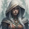 White hooded female assassin, Highly Detailed, Vibrant Colors, Ink Art, Fantasy, Dark by Peter Mohrbacher