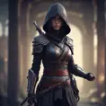 Alluring highly detailed matte portrait of beautiful female ninja wearing Assassin Creed armor in the style of Stefan Kostic, 8k, High Definition, Highly Detailed, Intricate, Half Body, Realistic, Sharp Focus, Fantasy, Elegant