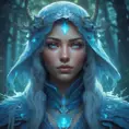 Closeup of a beautiful ice mage in a magical forest, 4k, Highly Detailed, Masterpiece, Pretty Face, Digital Illustration, Cinematic Lighting, Realistic, Sharp Focus, Centered, Beautifully Lit, Bioluminescent by Stanley Artgerm Lau