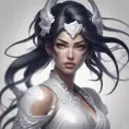 Alluring matte portrait of the beautiful Akali in white, 8k, Highly Detailed, Intricate, Realistic, Sharp Focus, Volumetric Lighting, Fantasy, Elegant by Stanley Artgerm Lau, Alphonse Mucha, WLOP, Stefan Kostic