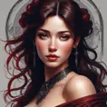 Alluring matte portrait of a beautiful A2 in black dark red, 8k, Highly Detailed, Intricate, Half Body, Realistic, Sharp Focus, Volumetric Lighting, Fantasy, Elegant by Stanley Artgerm Lau, Alphonse Mucha, WLOP, Stefan Kostic