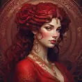 Alluring matte portrait of the beautiful Morgana in dark red, 8k, Highly Detailed, Intricate, Realistic, Sharp Focus, Volumetric Lighting, Fantasy, Elegant by Stanley Artgerm Lau, Alphonse Mucha, WLOP, Stefan Kostic