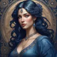 Alluring matte portrait of a beautiful A2 wearing dark blue, 8k, Highly Detailed, Intricate, Half Body, Realistic, Sharp Focus, Volumetric Lighting, Fantasy, Elegant by Stanley Artgerm Lau, Alphonse Mucha, WLOP, Stefan Kostic