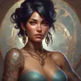 Matte portrait of Nidalee with tattoos, 8k, Highly Detailed, Powerful, Alluring, Artstation, Magical, Digital Painting, Photo Realistic, Sharp Focus, Volumetric Lighting, Concept Art by Stanley Artgerm Lau, Alphonse Mucha, Greg Rutkowski