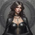 Alluring matte portrait of a beautiful Sona wearing black leather, 8k, Highly Detailed, Intricate, Half Body, Realistic, Sharp Focus, Volumetric Lighting, Fantasy, Elegant by Stanley Artgerm Lau, Alphonse Mucha, WLOP