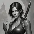 Grayscale matte portrait of a beautiful female assassin with tattoos, 4k, Highly Detailed, Powerful, Alluring, Artstation, Magical, Digital Painting, Photo Realistic, Sharp Focus, Volumetric Lighting, Concept Art by Stanley Artgerm Lau, Alphonse Mucha, Greg Rutkowski