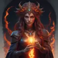 Alluring highly detailed matte portrait of a beautiful fire sorceress in the style of Stefan Kostic, 8k, High Definition, Highly Detailed, Intricate, Half Body, Realistic, Sharp Focus, Fantasy, Elegant