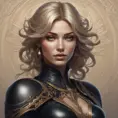 Alluring matte portrait of a beautiful Kayle wearing black leather, 8k, Highly Detailed, Intricate, Half Body, Realistic, Sharp Focus, Volumetric Lighting, Fantasy, Elegant by Stanley Artgerm Lau, Alphonse Mucha, WLOP