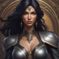 Alluring matte portrait of a beautiful Sivir wearing black leather, 8k, Highly Detailed, Intricate, Half Body, Realistic, Sharp Focus, Volumetric Lighting, Fantasy, Elegant by Stanley Artgerm Lau, Alphonse Mucha, WLOP