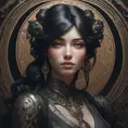 Alluring matte portrait of a beautiful Sona in black, 8k, Highly Detailed, Intricate, Half Body, Realistic, Sharp Focus, Volumetric Lighting, Fantasy, Elegant by Stanley Artgerm Lau, Alphonse Mucha, WLOP