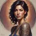 Matte portrait of Zoe Saldaña with tattoos, 8k, Highly Detailed, Powerful, Alluring, Artstation, Magical, Digital Painting, Photo Realistic, Sharp Focus, Volumetric Lighting, Concept Art by Stanley Artgerm Lau, Alphonse Mucha, Greg Rutkowski