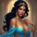 Alluring matte portrait of Princess Jasmine, 4k, 4k resolution, 8k, HD, High Definition, High Resolution, Highly Detailed, HQ, Hyper Detailed, Intricate Artwork, Ultra Detailed, Digital Painting, Matte Painting, Realistic, Sharp Focus, Dim light, Fantasy by Stanley Artgerm Lau