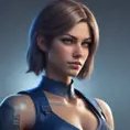 Alluring highly detailed matte portrait of a beautiful Jill Valentine with shimmering hair in the style of Stefan Kostic, 8k, High Definition, Highly Detailed, Intricate, Half Body, Realistic, Sharp Focus, Fantasy, Elegant