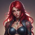 Matte portrait of Katarina from League of Legends with tattoos, 8k, Highly Detailed, Powerful, Alluring, Artstation, Magical, Digital Painting, Photo Realistic, Sharp Focus, Volumetric Lighting, Concept Art by Stanley Artgerm Lau, Alphonse Mucha, Greg Rutkowski