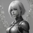 Black & White portrait of A2 from Nier Automata, Highly Detailed, Intricate, Artstation, Beautiful, Digital Painting, Sharp Focus, Concept Art, Elegant