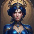 Alluring matte portrait of a beautiful Vayne in dark blue, 8k, Highly Detailed, Intricate, Half Body, Realistic, Sharp Focus, Volumetric Lighting, Fantasy, Elegant by Stanley Artgerm Lau, Alphonse Mucha, WLOP, Stefan Kostic