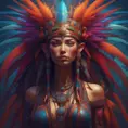 Visionary painting of a mystical tribal goddess surrounded by vibrant feathers, 8k, Highly Detailed, Intricate, Artstation, Matte Painting, Sharp Focus, Volumetric Lighting, Concept Art by Stanley Artgerm Lau, Greg Rutkowski