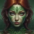 Closeup matte portrait of a tattooed Poison Ivy, symmetrical face, 8k, Highly Detailed, Intricate, Artstation, Matte Painting, Sharp Focus, Concept Art by Stanley Artgerm Lau, Greg Rutkowski