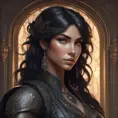 Alluring matte portrait of a beautiful Kassandra wearing black leather, 8k, Highly Detailed, Intricate, Half Body, Realistic, Sharp Focus, Volumetric Lighting, Fantasy, Elegant by Stanley Artgerm Lau, Alphonse Mucha, WLOP